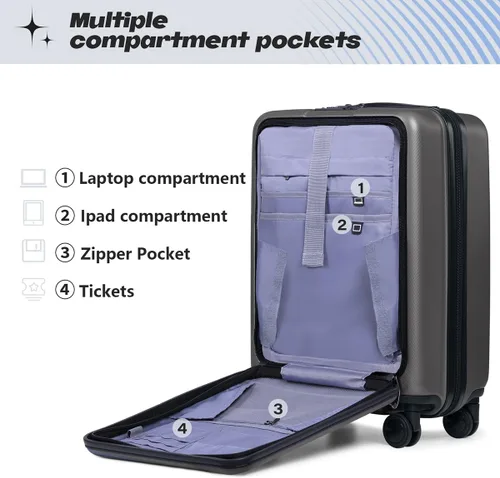 Miniatura 4 de AnyZip Maletas de equipaje con ruedas giratorias PC+ABS Hardshell TSA Lock, gris oscuro