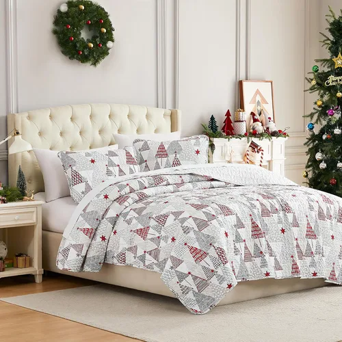 Miniatura 10 de Southshore Fine Living Edredón de Navidad Twin XL Juego de Ropa de Cama, Colcha de Navidad Reversible Estilo Farmhouse, Sobrecama Twin XL - Cuadros