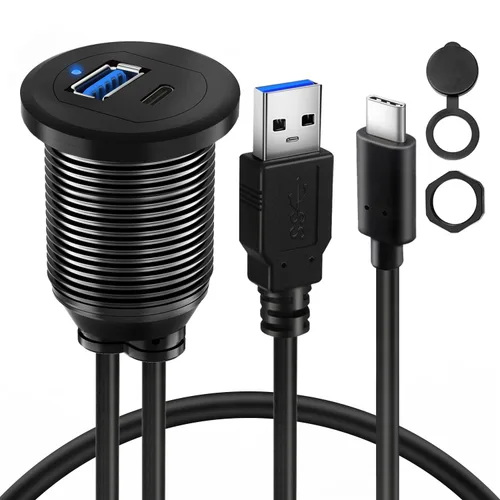 Miniatura 11 de Cable USB 3.0 de aleación de doble puerto para salpicadero de automóvil, macho a hembra, con indicador LED, cable de extensión para automóvil