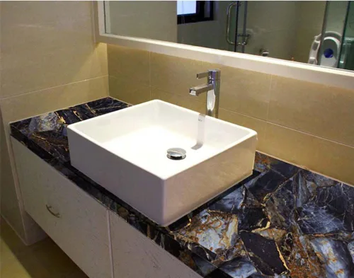 Miniatura 3 de REDODECO Papel adhesivo de mármol de piedra azul, papel adhesivo de granito brillante, envoltura de vinilo para encimera de cocina, papel