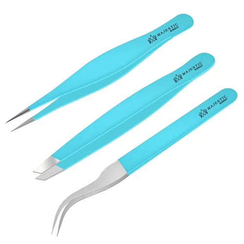 Miniatura 8 de Majestic Bombay Pinzas de punta fina para mujeres y hombres – Garrapatas astilladas, depilación facial, cejas y encarnados – afiladas, nariz