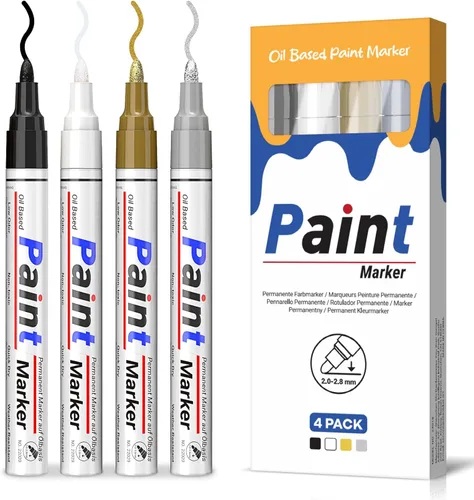 Marcadores de pintura permanentes a base de aceite, 4 colores, dorado, plateado, negro y blanco, marcadores de pintura para metal, plástico, tela,