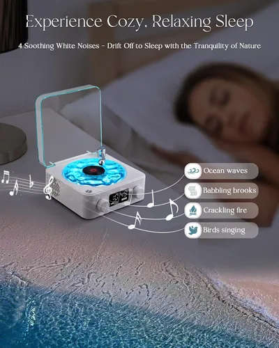 Miniatura 3 de Waves Altavoz Bluetooth de Vinilo, Estilo Reproductor de Discos de Vinilo con Ruido Blanco de Sonido Oceánico, Altavoces Bluetooth Retro con Luz