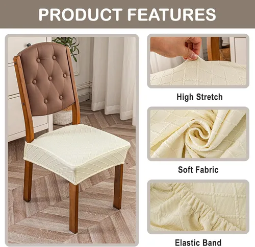 Miniatura 5 de Genina Juego de 2 fundas impermeables para sillas de comedor, fundas elásticas de jacquard extraíbles y lavables, sin fundas traseras, color beige