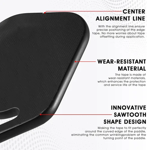 Miniatura 4 de PICKLETECH Cinta de protección de pala de pickleball – Protector de borde de cabeza de paleta – Cinta de protección de borde de raqueta ajuste