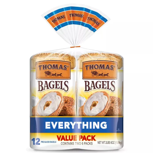 Gourmet Kitchn Thomas' Everything Soft and Chewy 12 bagels precortados, paquete económico – 1 caja (18 onzas / 2 unidades, 12 unidades), total 12
