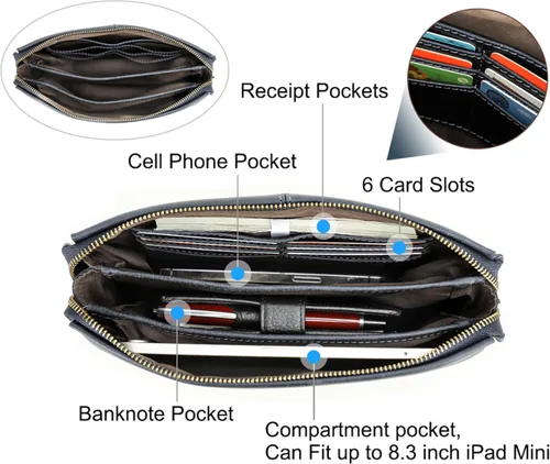 Miniatura 23 de Funda de piel de grano superior para hombre y mujer, múltiples bolsillos/ranuras, RFID de gran capacidad para tarjetas, cheques, dinero, pasaporte