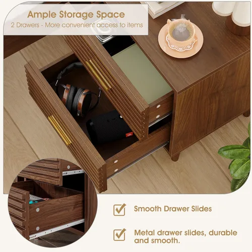 Miniatura 8 de Alohappy Mesita de noche, mesitas de noche modernas de mediados de siglo, mesita de noche acanalada para dormitorio, mesa auxiliar con cajones