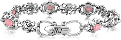 Miniatura 43 de American West Jewelry Pulsera de plata de ley con piedras preciosas de eslabones de concha, tallas pequeñas a grandes