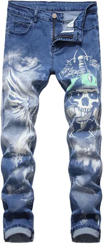 Miniatura 227 de Baylvn - Pantalones de mezclilla entallados y estampados para hombre con corte recto