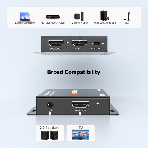 Miniatura 8 de J-Tech Digital Extensor HDMI 4K a través de Ethernet Cat6/Cat7, 4K@30Hz hasta 132 pies, 1080P hasta 230 pies, soporta puerto de extracción de audio