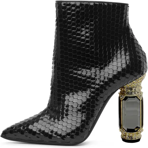 Miniatura 62 de FSJ Botas de tacón alto con punta puntiaguda para mujer, con tacón alto, con cremallera lateral brillante, estilo casual, para uso diario, zapatos