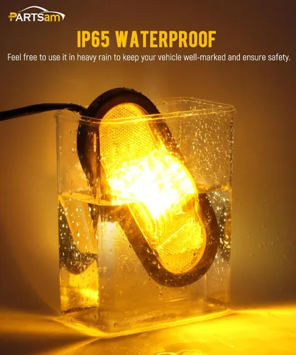 Miniatura 5 de Partsam 2 luces de marcador ámbar de 6.5 pulgadas con luz de giro medio, soporte de goma, 24 LED con lente reflejo, universal, impermeable, 6