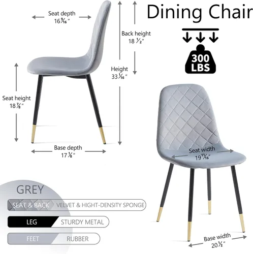 Miniatura 2 de NORDICANA Sillas de comedor de terciopelo, sillas laterales tapizadas de color sólido para la cocina, juego de 2 con patas de metal, gris