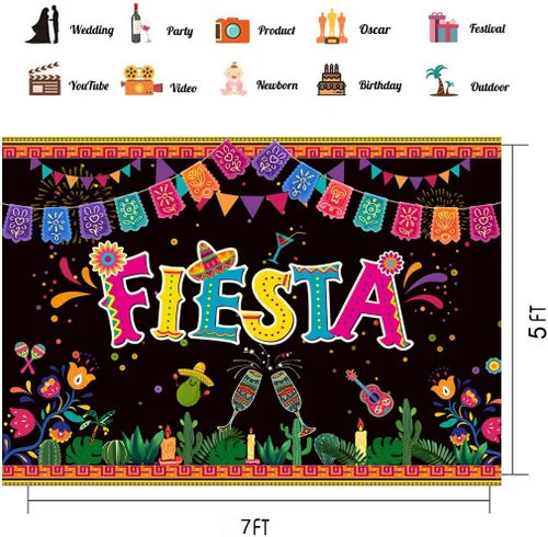Miniatura 5 de CHAIYA Fondo temático de fiesta mexicana de 7 x 5 pies para fiesta mexicana, fiesta de cumpleaños, cinco de mayo, telón de fondo de carnaval