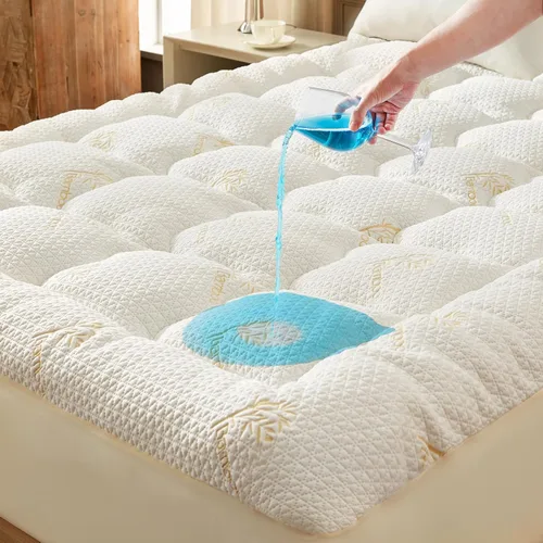 Miniatura 9 de Cubrecolchón prémium 100% impermeable tamaño individual, transpirable, protector de cama de rayón de bambú, funda de sábana de bolsillo profundo
