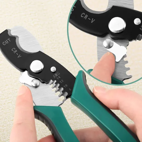 Miniatura 4 de Cortadores y pelacables de alambre, pelacables de precisión Awg, herramienta pelacables eléctrica resistente, negro, acero al cromo vanadio CR-V