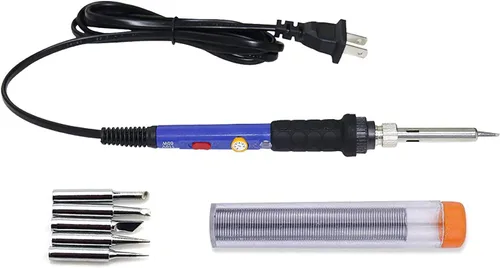 Juego de soldadura eléctrica de 60 W con temperatura ajustable, soldador con 5 puntas diferentes, 1 cable de soldadura de 3/64 pulgadas de diámetro.