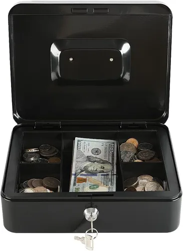 Miniatura 3 de xydled caja grande de acero con seguro con bandeja extraíble para monedas y cerradura de llave, 9.84" x 7.87" x 3.54", color negro