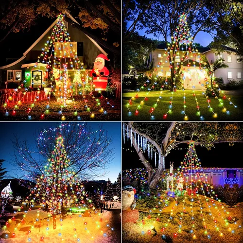 Miniatura 7 de DANLI - Decoraciones de Navidad, luces de cadena de Navidad para exteriores, 320 luces LED con estrella con temporizador