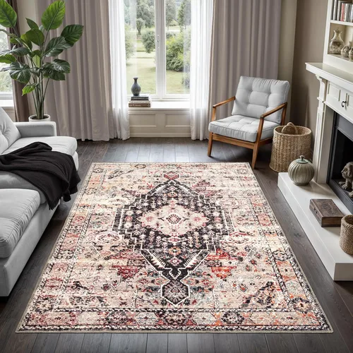Miniatura 45 de GLN Rugs Bohemian Collection - Alfombra de felpilla lavable a máquina, bohemio vintage, antideslizante, alfombra de felpilla de pelo bajo, alfombra