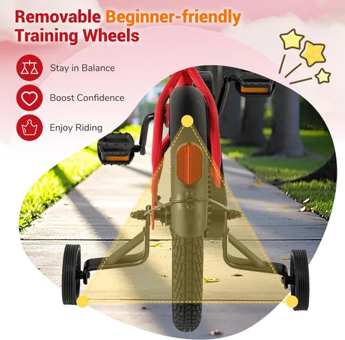 Miniatura 3 de COSTWAY Bicicleta para niños de 12/14/16/18 pulgadas, bicicleta para niños pequeños con ruedas de entrenamiento, asiento y manubrio ajustables, Rojo