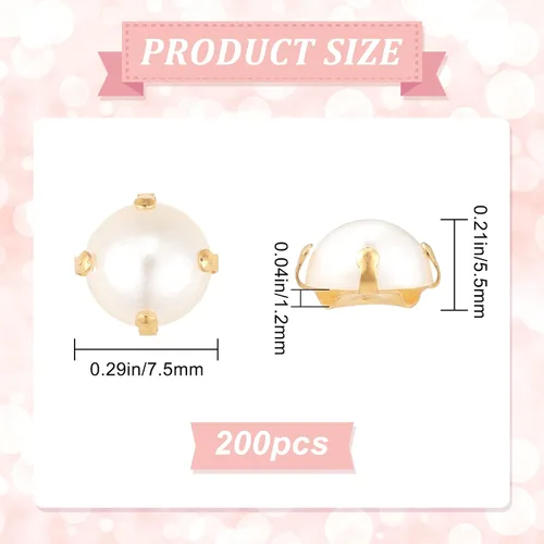Miniatura 2 de GORGECRAFT 200 cuentas de perlas para coser, dos agujeros, perlas y diamantes de imitación con garra dorada, parte trasera plana, perlas