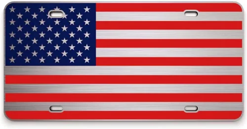 Placa de matrícula de bandera estadounidense cepillada roja, blanca y azul, 6 x 12 pulgadas, etiqueta patriótica novedosa