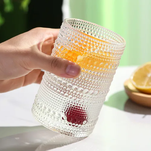 Miniatura 6 de Amyoole Juego de 6 vasos para beber Hobnail de 15 onzas, vasos de agua transparentes vintage en relieve, vasos de cóctel para cerveza, whisky, jugo