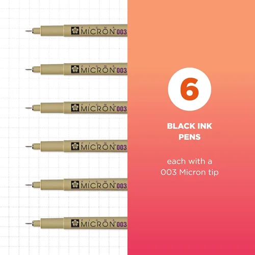 Miniatura 2 de SAKURA Pigma Micron 50033 - Bolígrafos fineliner, tamaño de punta 003, tinta negra archivada, 6