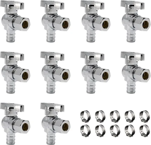 Miniatura 7 de 10 piezas de válvula de parada recta de compresión Pex x 3/8 pulgadas OD, 1/2" Pex x 3/8" OD válvula de cierre recta de compresión, latón sólido