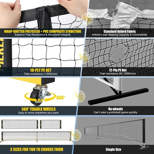 Miniatura 7 de Juego de red de pickleball con 4 paletas, 6 pies/11 pies/22 pies, red portátil 3 en 1 con bolsa de transporte, bolas de pickleball, diseñada