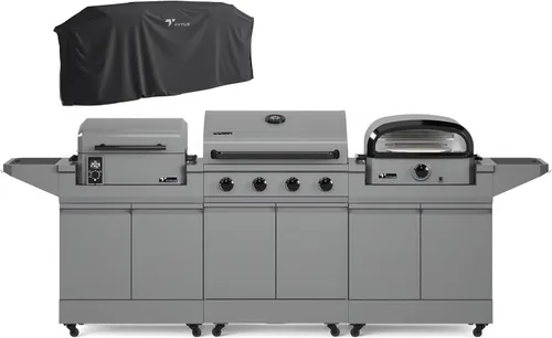 Miniatura 27 de Tytus Anaheim 4-Burner Gas Grill with Prep Cart and Charcoal Grill + Cover, Light, Griddle Insert - Modular Outdoor Kitchen, Quick Assembly, Outdoor