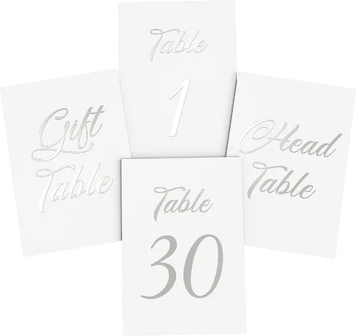Miniatura 11 de Números de mesa negros del 1 al 30 de 4 x 6 con cabeza y tarjetas de números de mesa de regalo, letreros de cartulina para asientos de boda
