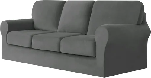 Miniatura 26 de UNBBRRL Fundas de sofá de 3 piezas para sofá, funda de terciopelo elástico para sillón con 1 funda de cojín de asiento y 1 funda de respaldo