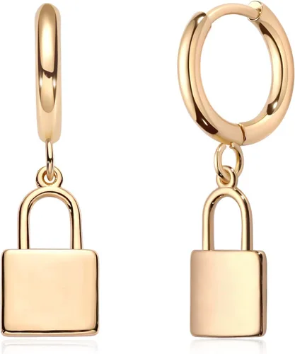 VACRONA - Aretes tipo arracadas para mujer, chapados en oro de 14 quilates, diseño de aro de arracada
