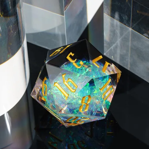 Miniatura 5 de Cusdie Dados D20 DND individuales con bordes afilados e inclusiones de lámina con purpurina, dados D&D de 20 caras, 1.31 pulgadas hechos a mano