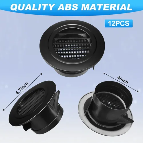 Miniatura 2 de VIHOSE 12 piezas de 4 pulgadas ABS redondo cubierta de ventilación de plástico Soffit escape baño negro cubierta de ventilación con mosquitera