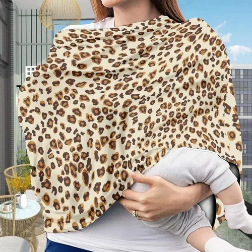 Miniatura 2 de Forchrinse Funda de asiento de coche de leopardo beige para bebés suave transpirable lactancia lactancia cubierta elástica infantil asiento de coche
