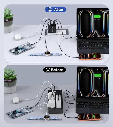 Miniatura 7 de [Paquete de 2] Cargador de pared USB C, bloque de cargador tipo C de 60 W, bloques de carga rápida de 5 puertos, enchufe multipuerto 3USB C+2USB A