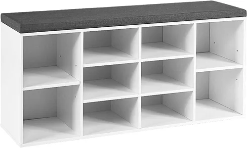 Giantex Banco de almacenamiento de zapatos con cojín, banco de zapatos de entrada, estantes ajustables, banco organizador de zapatos de 10 cubos