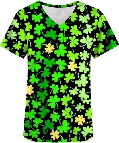 Miniatura 3 de Ropa quirúrgica de manga corta para mujer, uniforme de enfermería, estampado de trébol, cómoda camisa