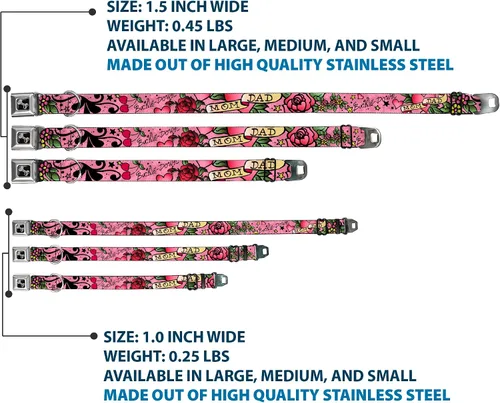 Miniatura 3 de Collar de perro hebilla de cinturón de seguridad mamá papá rosa 9 a 15 pulgadas 1.0 pulgadas de ancho (DC-W31317-S)