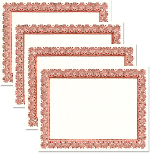 Elite - Paquete de 100 papeles de pergamino rojo y blanco, compatible con impresoras láser y de inyección de tinta, para oficina, premios de