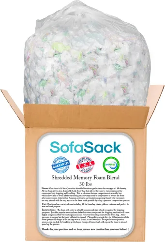 Miniatura 3 de Relleno de espuma triturada Sofa Sack: Relleno de espuma viscoelástica para pufs, camas de perro y almohadas, 13.6 kg, multicolor