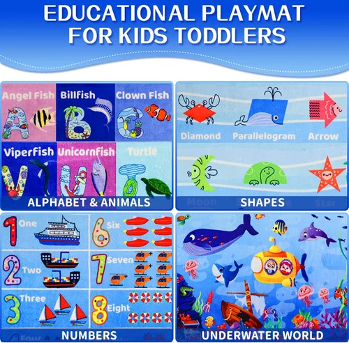 Miniatura 3 de Alfombra interactiva de aprendizaje del mundo oceánico de 3 pies 3 pulgadas x 5 pies con ABC, animales marinos, números y formas para niños pequeños