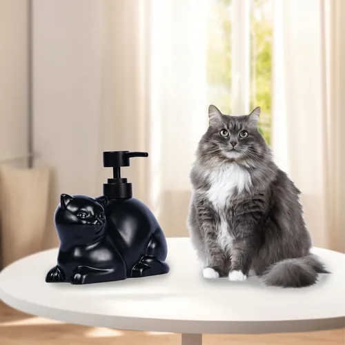 Miniatura 5 de Dispensador de jabón con forma de gato negro, dispensador de jabón de cerámica divertido, aceite esencial recargable de 15 onzas, dispensador
