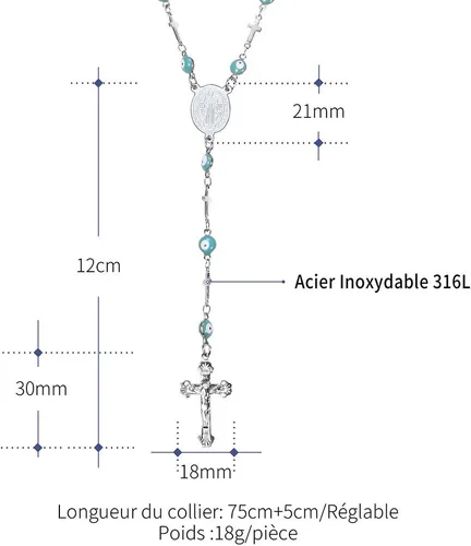 Miniatura 9 de FaithHeart Collar de cuentas de rosario católico, medalla de San Miguel, San Cristóbal, Virgen María y San Benito con dije de cruz, cuentas de 6