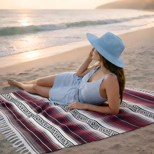 Miniatura 4 de Mantas mexicanas hechas a mano, manta de sarape tejida a mano, auténtica manta, ideal como manta de playa, manta de camping, manta de picnic, manta