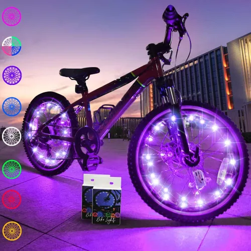 Miniatura 11 de TINANA Paquete de 2 luces LED para rueda de bicicleta, luces ultrabrillantes impermeables para radios de bicicleta, decoración de ciclismo
